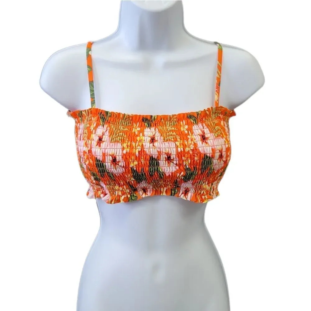 NWOT Cabana Del Sol Smocked Floral Bandeau Swim Top